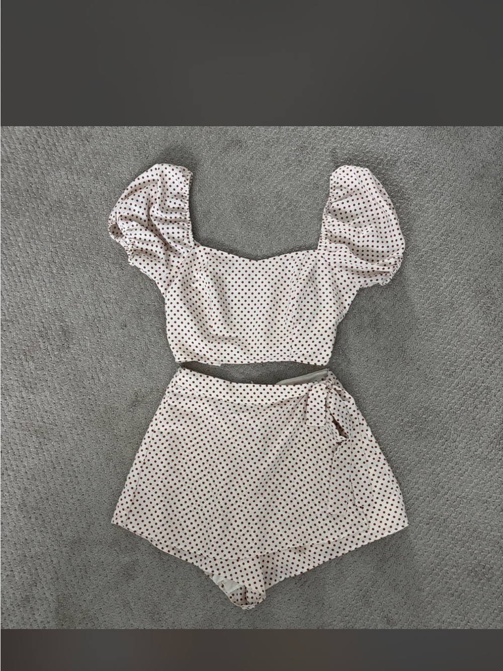 Altar'd State White Crop Top & High Waist Shorts Set with Black Polka Dots